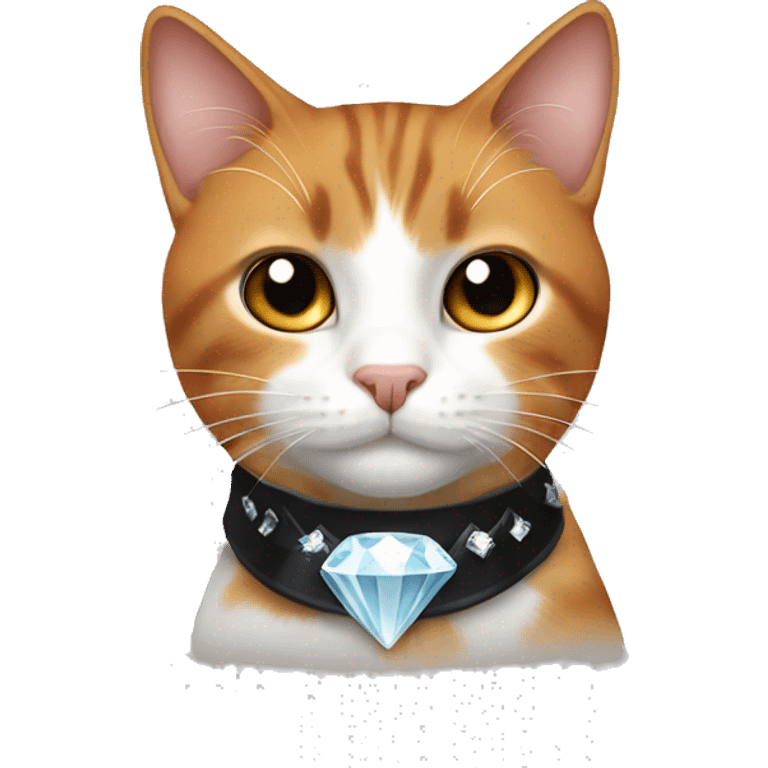 Black and ginger and white cat with diamond collar emoji