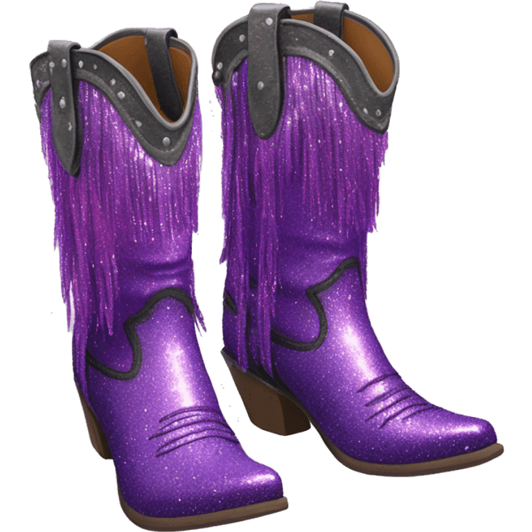 Realistic purple fashion cowgirl boots with sparly shiny glitter fringe on them. emoji