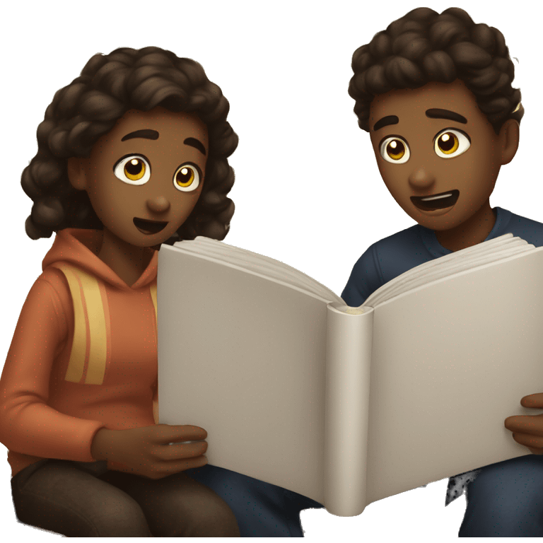 Siblings reading scary book emoji