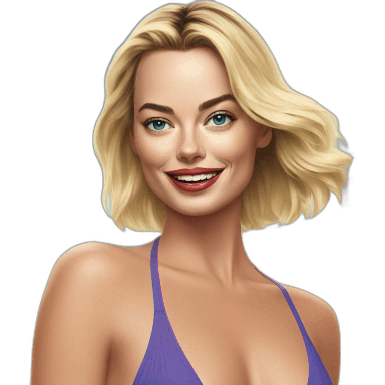 Margot Robbie posing in swimsuit emoji