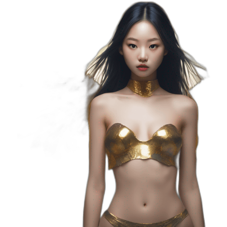 Korean girl-,-david-bellemere,-bare-belly, -wings,-choker,-bathed-in-shadows,-fov-90-degrees,-short-lighting, -I-usm,-cold-colors,-gilded-technique,-extremely-hyper-aesthetic, -absurdres emoji