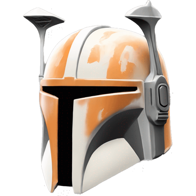 Pastel orange and white colored Mandalorian helmet with antenna emoji