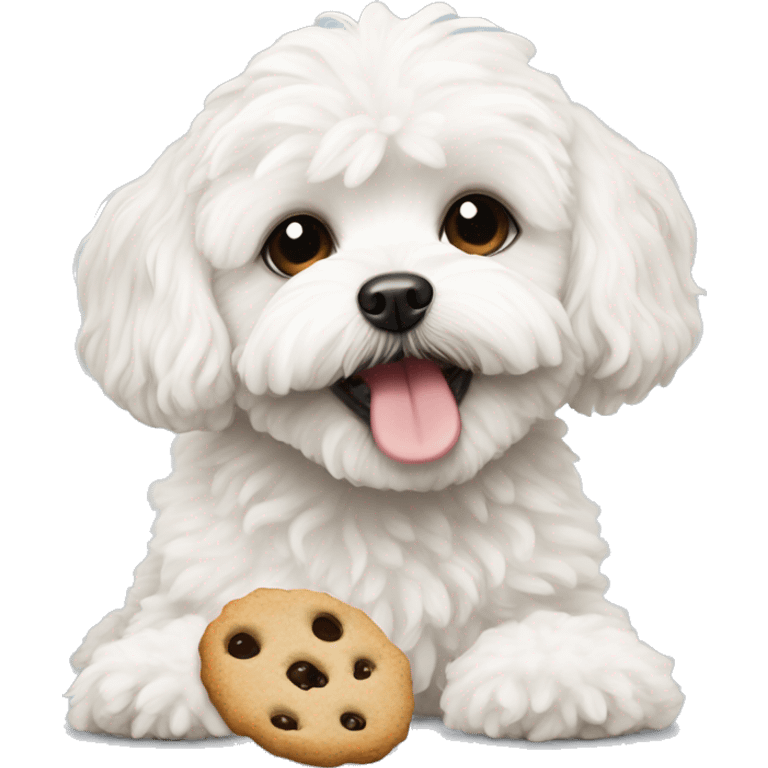 white maltipoo eating cookie emoji