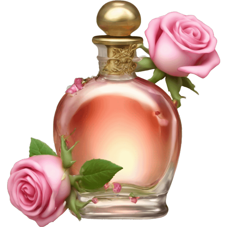 Rose magic fairy sparkling old Antique oil perfume bottle with herbal and rose flowers emoji