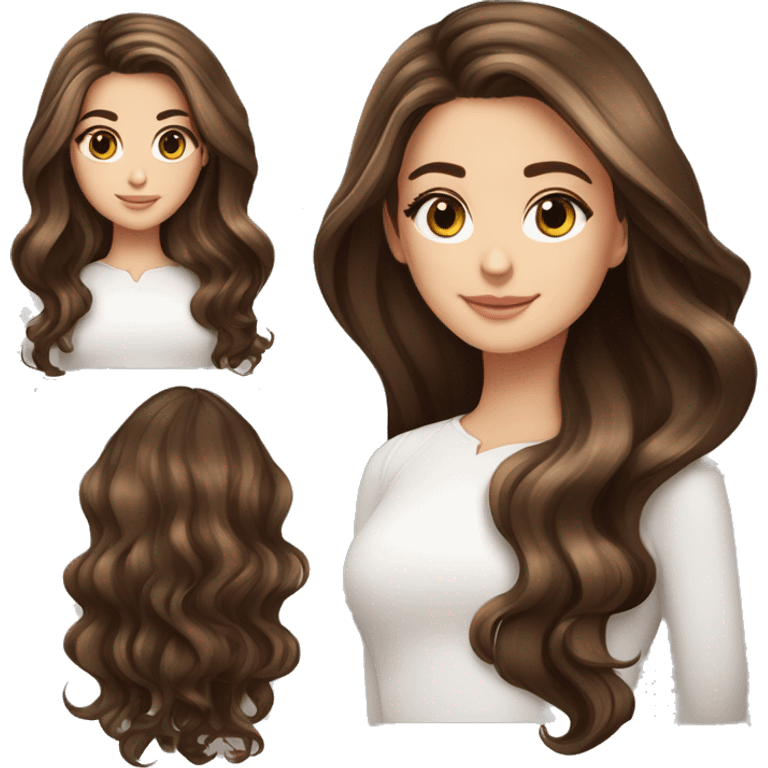 White girl brown eyes with very long length voluminous brown hair with brown highlights balayage spa emoji