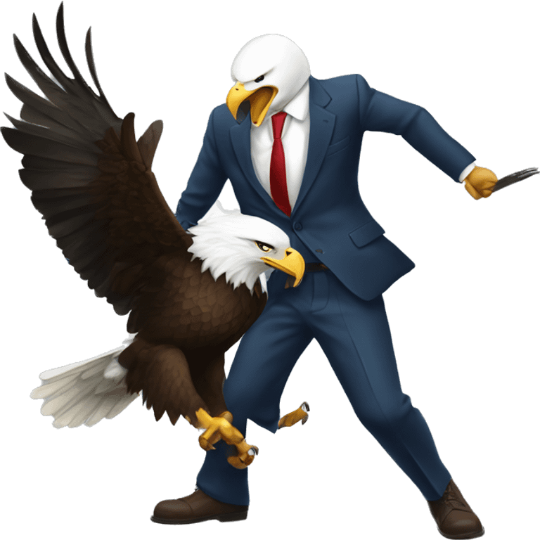 bald eagle in a suit fighting a dear emoji