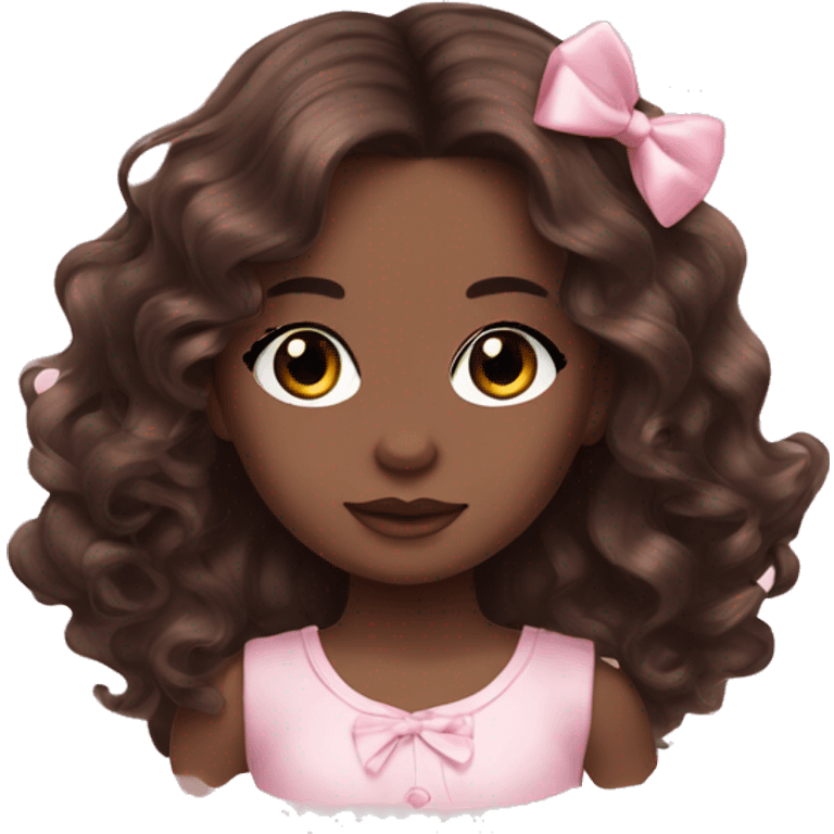 dark brown doll eyes, dark brown wavy hair, feminine, pink, girl, angelic emoji