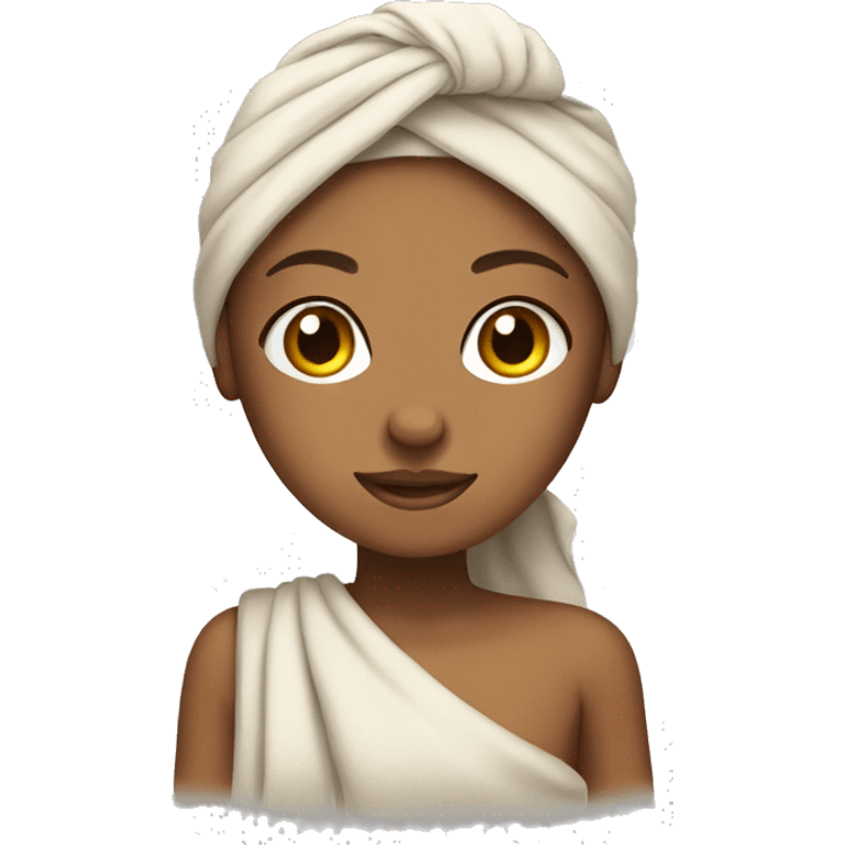 Tan girl wearing a hair towel emoji