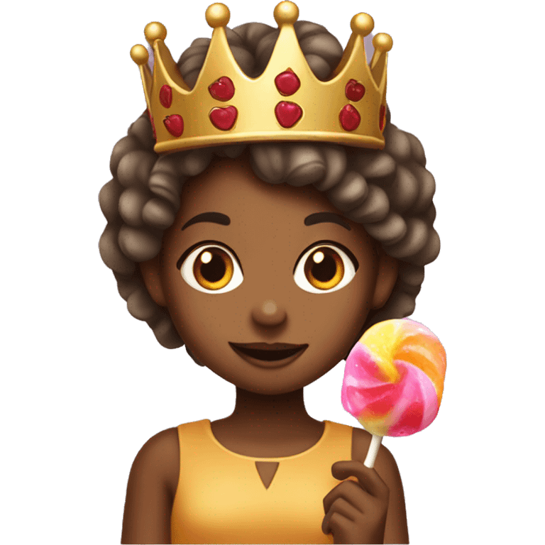 brown skin girl with a crown eating a lolly emoji