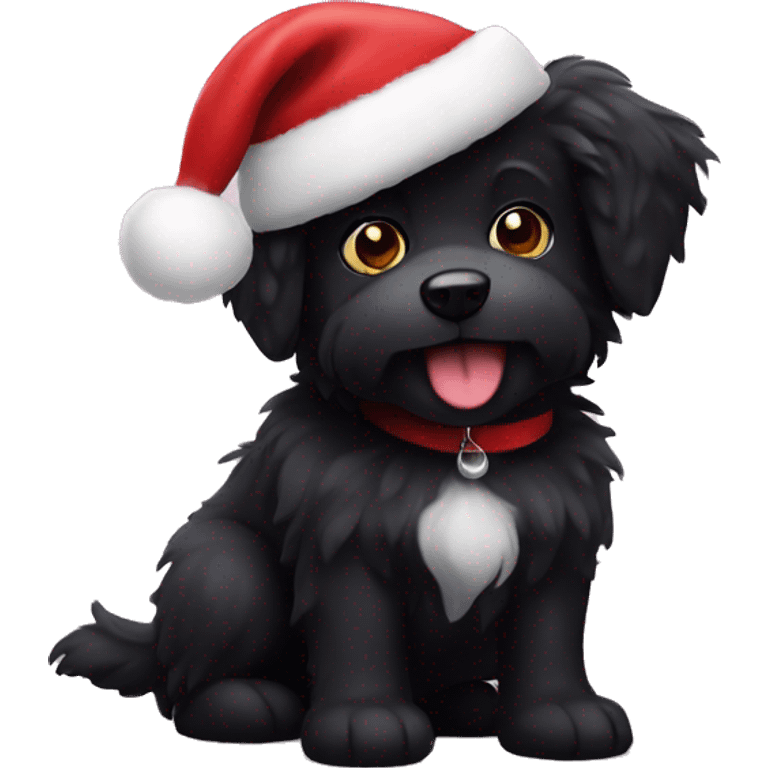 black fluffy dog with Santa hat emoji