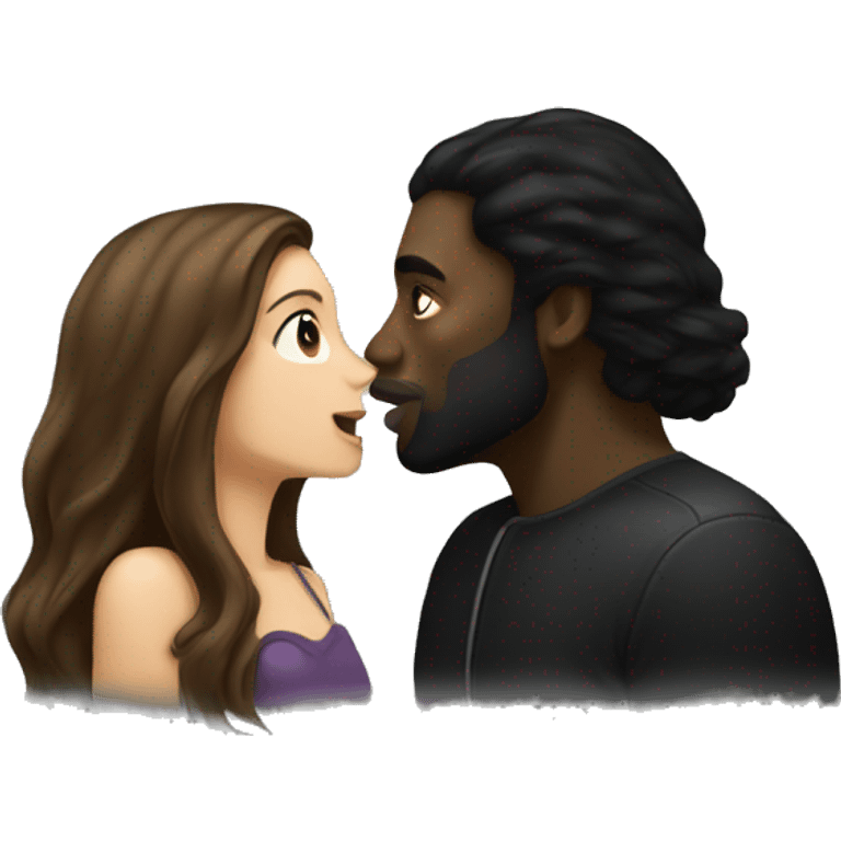 Brunette long hair kissing a black man  emoji