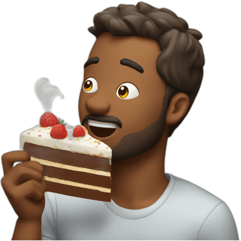 man eating cake with a beer in his head emoji