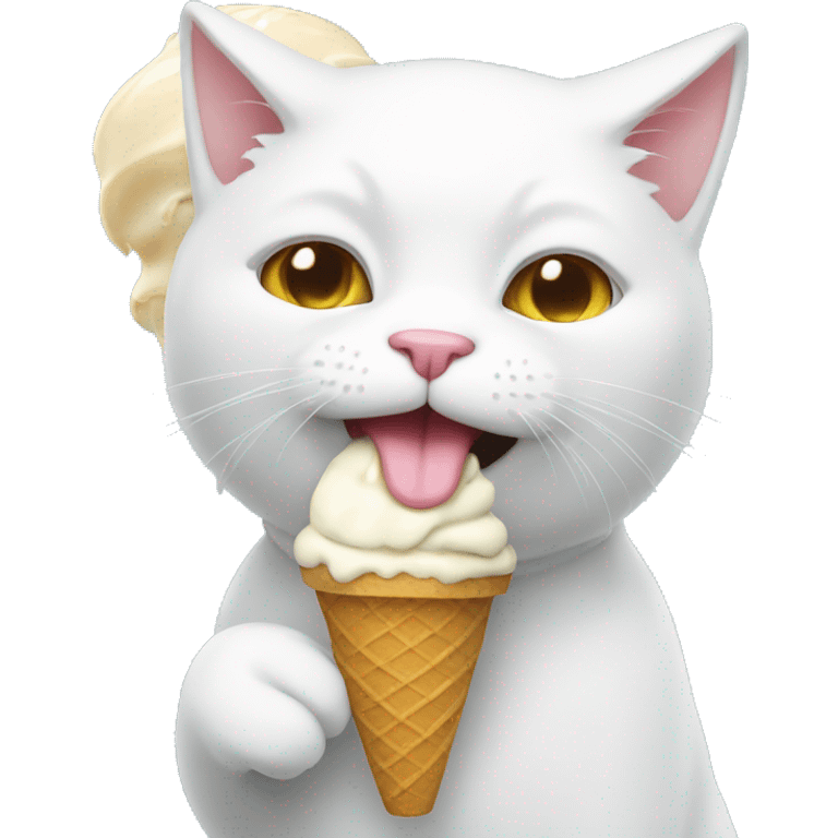 White cat eating ice cream  emoji