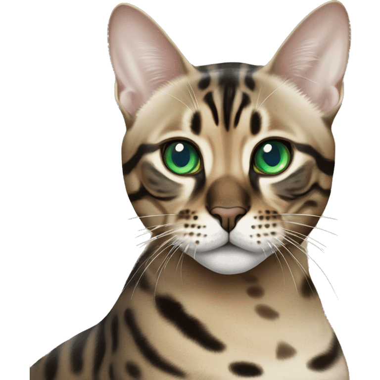 Seal Bengal cat with Blue eyes + charcoal Sepia bengal cat with Green eyes sitting  emoji