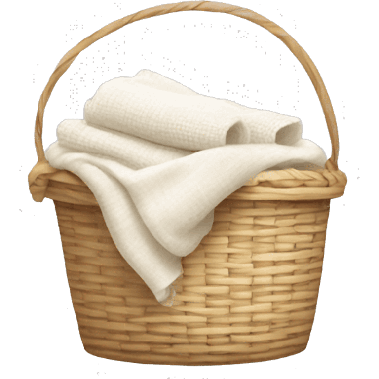 Light beige laundry raffia basket with white clothes emoji