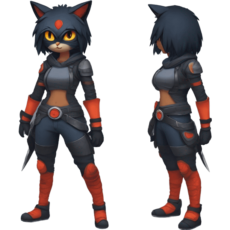 Edgy Shy Anthro Warrior cool pretty dark Litten-Pokémon-cat-fursona-animal techwear emoji