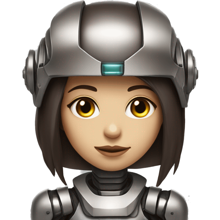 Cyborg robot girl dark brown long hair and helmet and eyelashes emoji