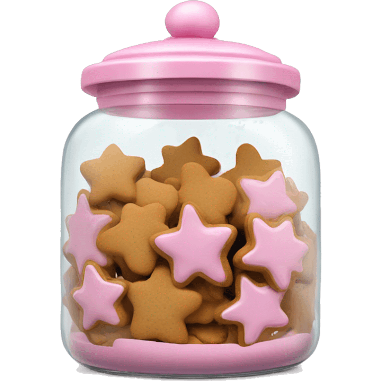 Realistic glass cookie jar with light pink lid full of gingerbread cookies isolated.  emoji