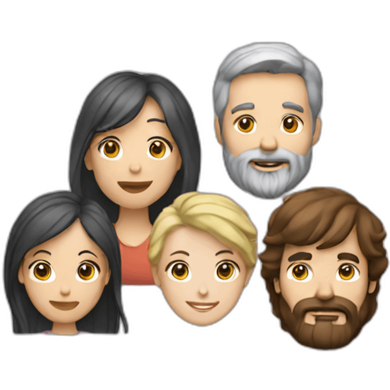 4 people including man with black and gray hair, woman with straight brown hair, man with brown beard, woman with blond hair emoji