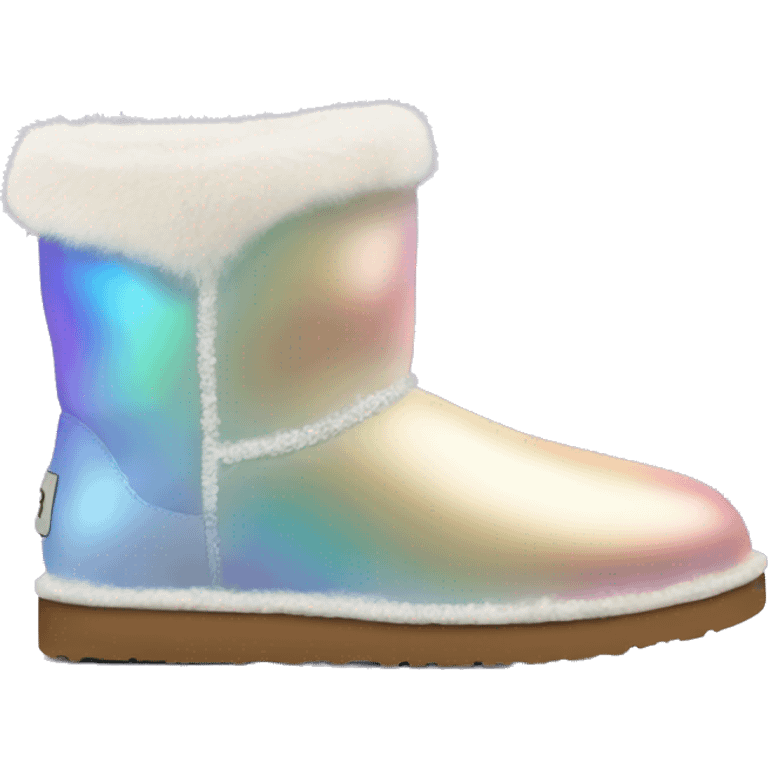 Pair of iridescent fur Ugg boots.  emoji