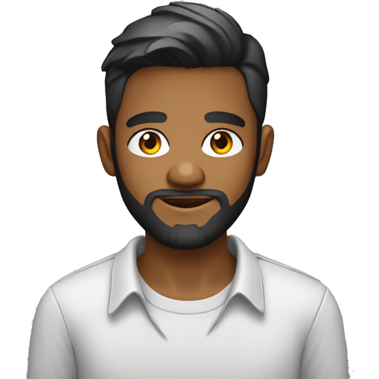 A 20 years old boy with beard with name Auon on his shirt working as a web devloper  emoji