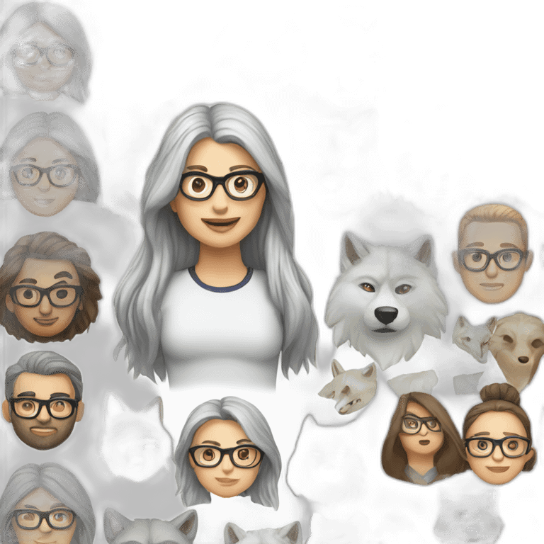 caucasian man with a wolf on his shirt and caucasian woman with glasses and long silver hair emoji