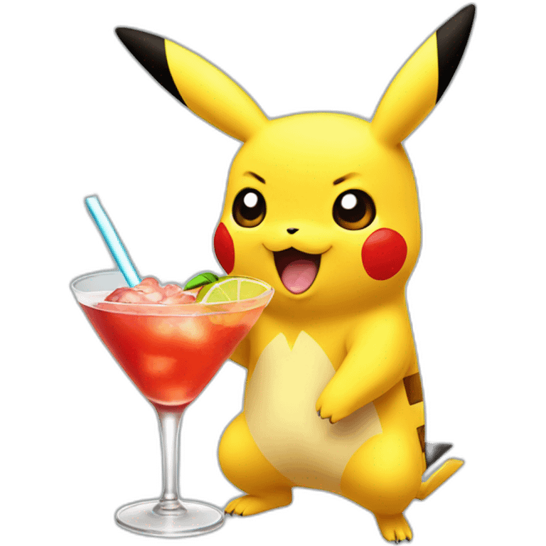 Pikachu holding cocktail emoji