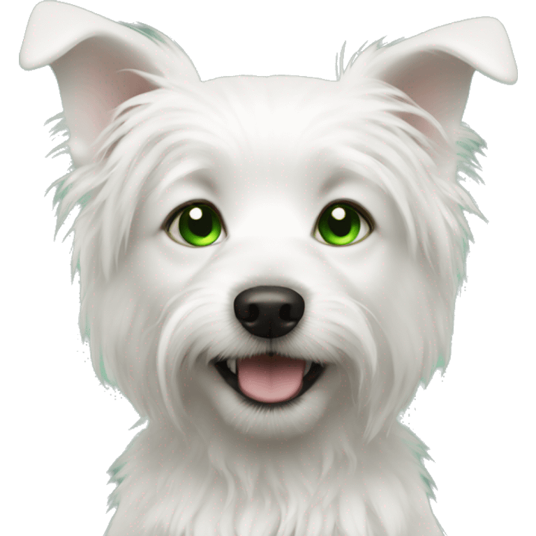 Small white dog green eyes emoji