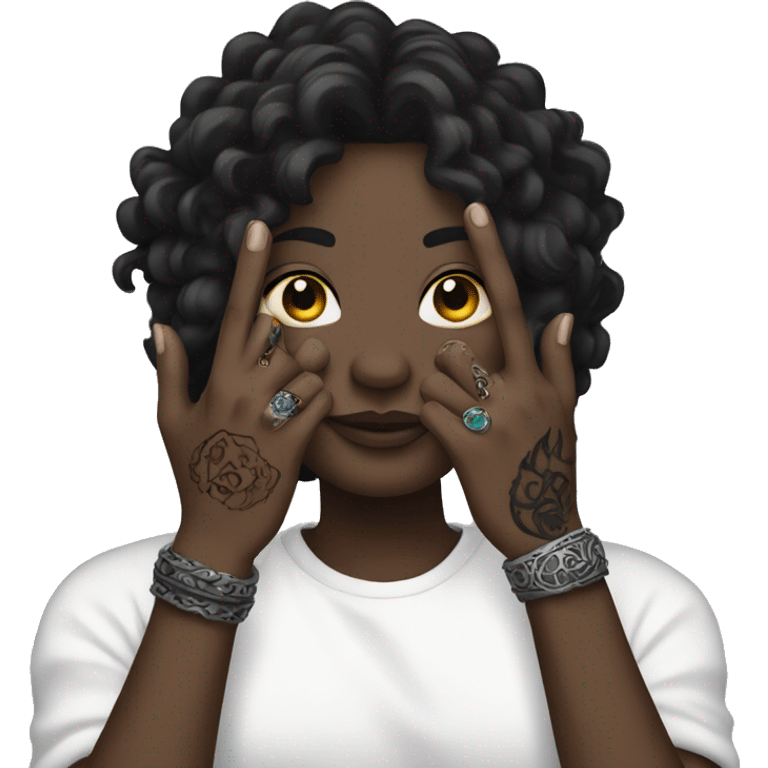 Black hand with tattoos and rings  emoji