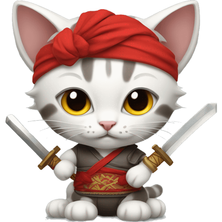 kitten wielding a katana and wearing a red headband  emoji