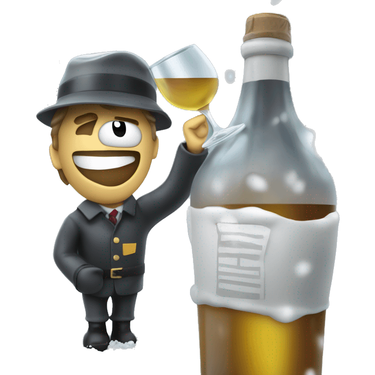 Drunken postman in snow drinking from wine decanter emoji