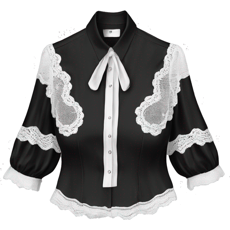 Realistic isolated black cap sleeve silk button up blouse with white lace. emoji