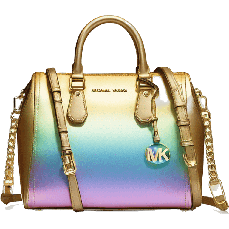 Realistic iridescent  gold ombre metallic michael kors satchel purse. emoji