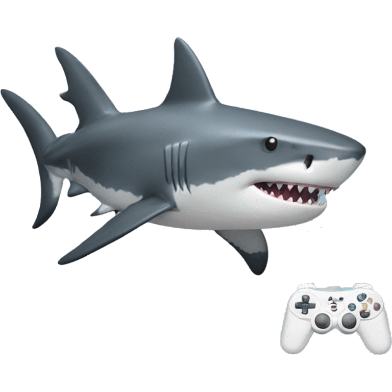 A shark that has a controller playing a game emoji