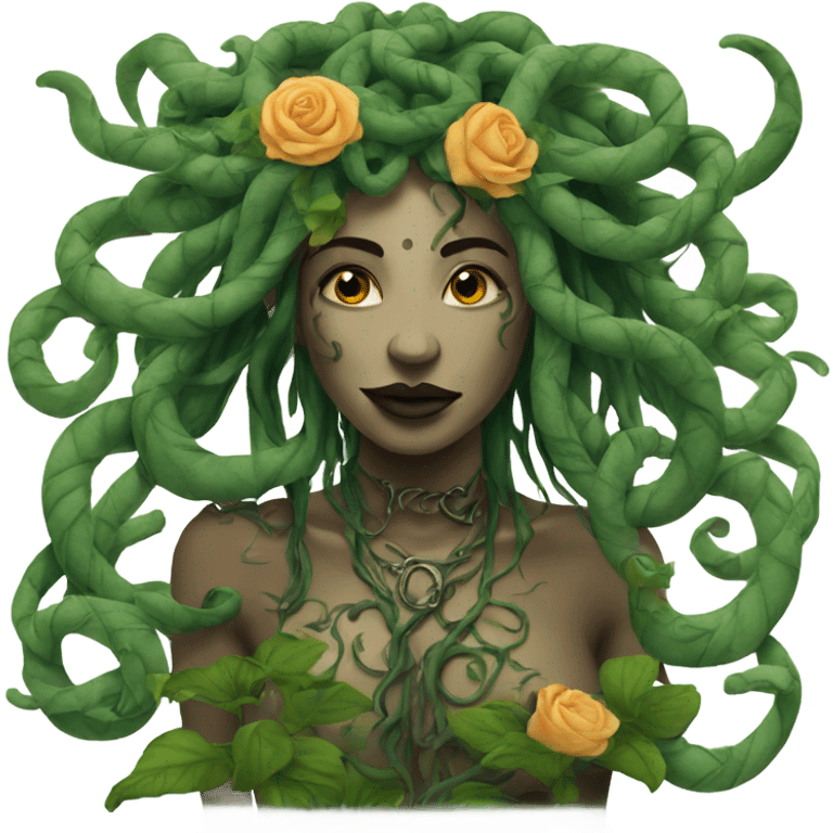 Medusa with dreadlocks tattoo surrounded by vines and flowers  emoji