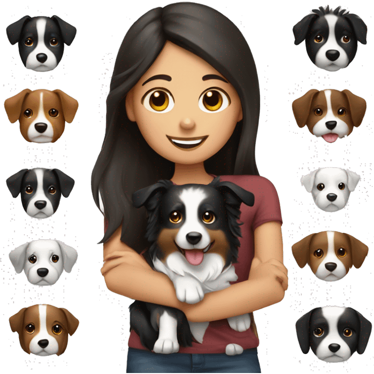 brunette girl with border collie emoji