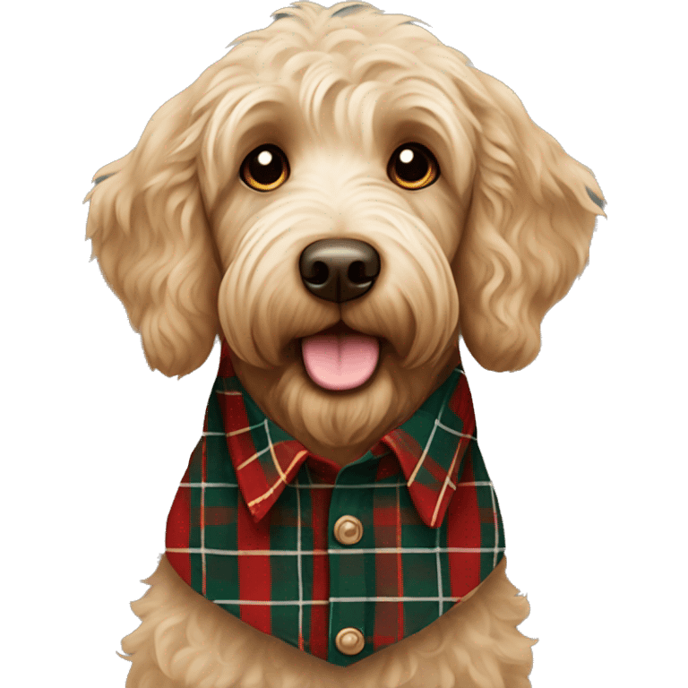 Labradoodle in a tartan shirt emoji