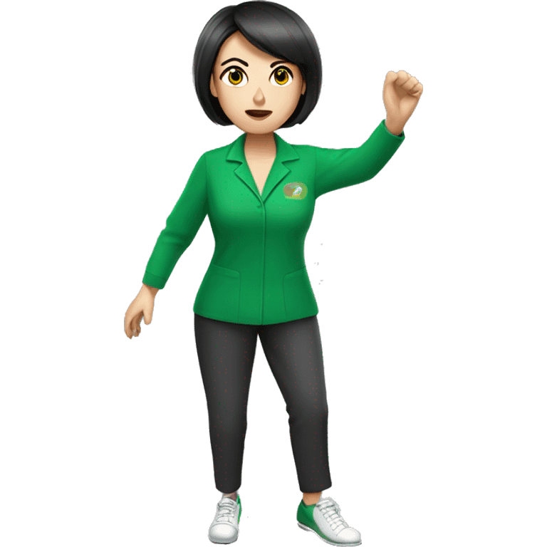 Lady Lawn bowler bowling in green uniform with dark short hair emoji