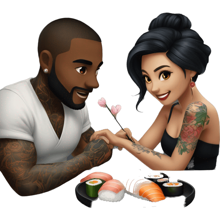 Romantic sushi dinner date for beautiful tattooed couple emoji