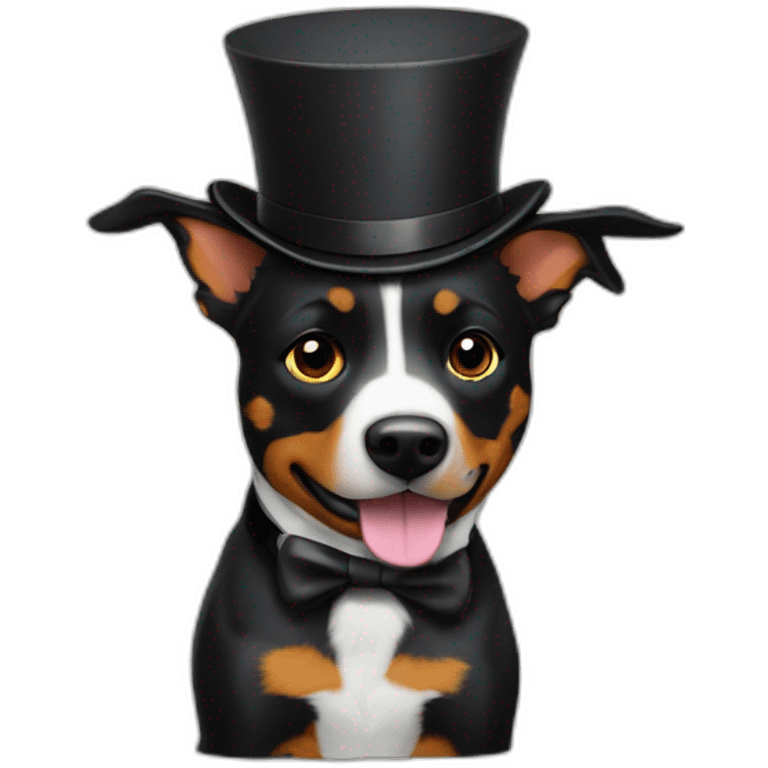 black australian cattle dog in a tiny top hat emoji