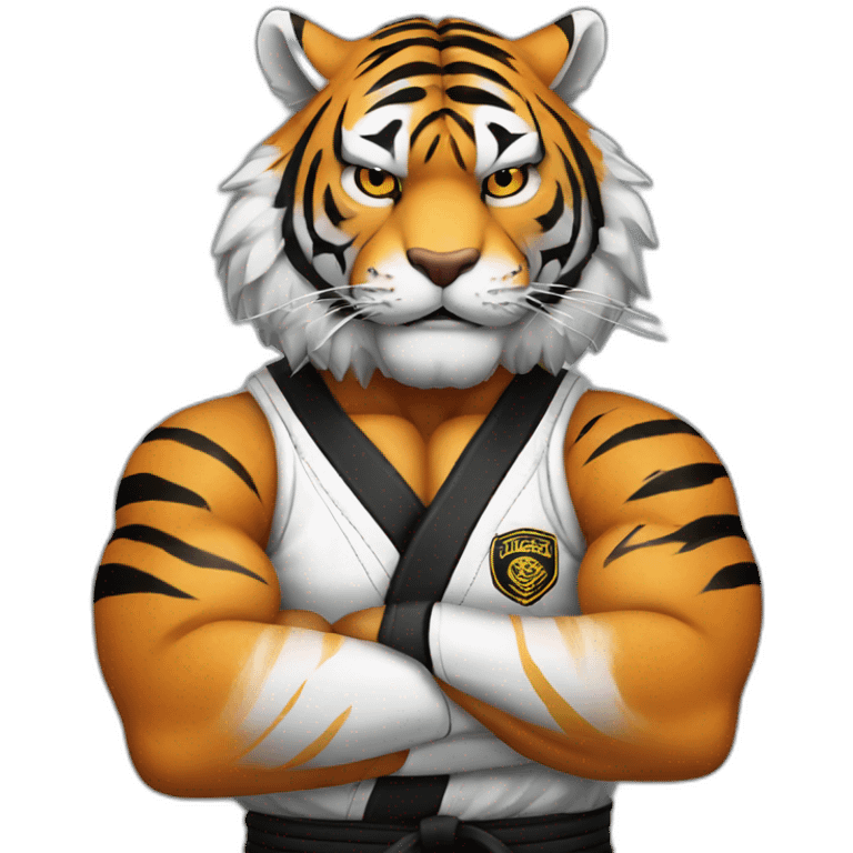 Tiger with evil face  jiu-jitsu black belt with his arms crossed emoji