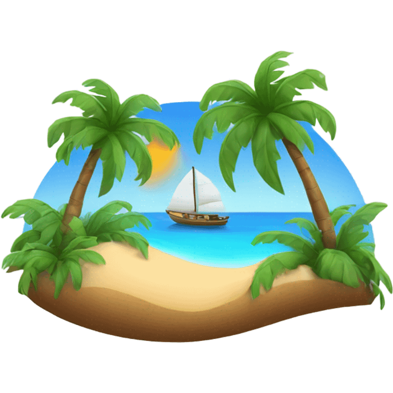 Tropical island with a boat and palm trees emoji