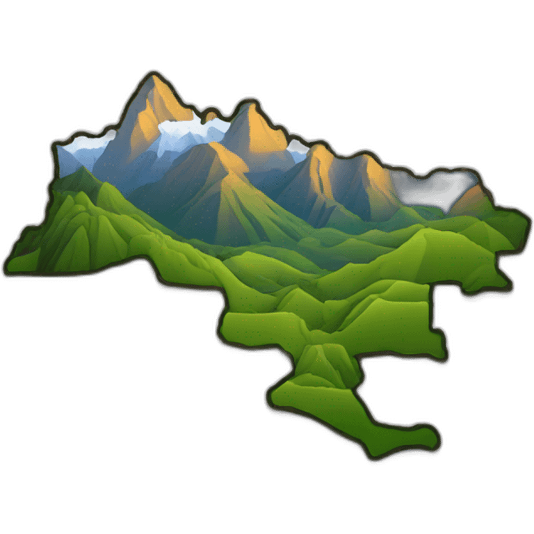 Colombia outline country with 3D effect of mountains and rivers emoji