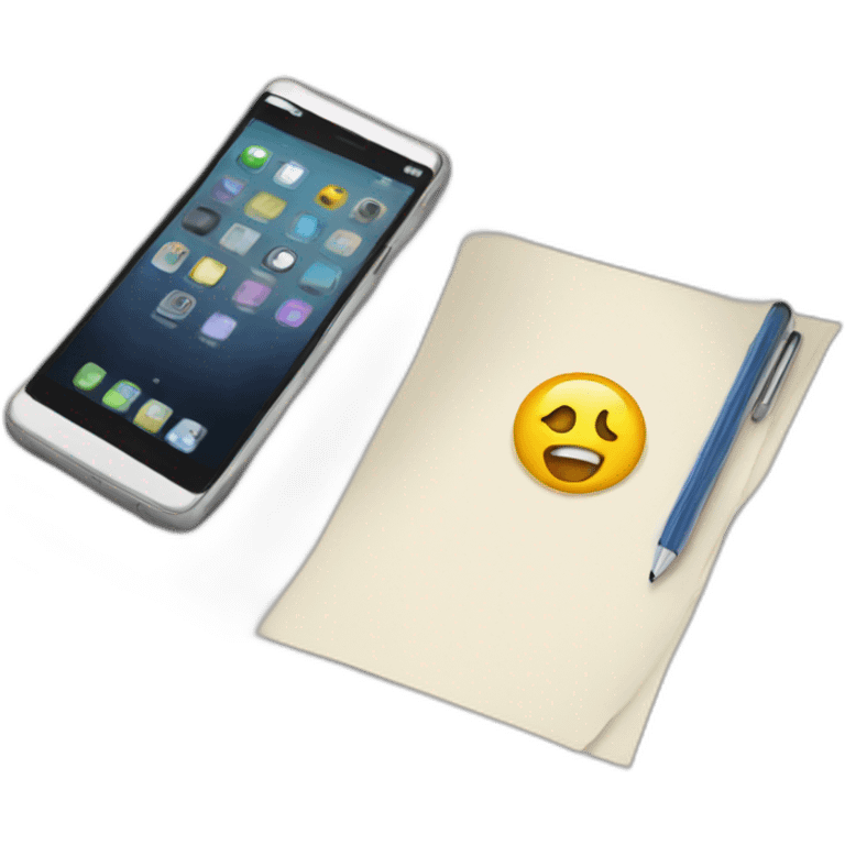 Mobile phone on top of a desk and some papers emoji