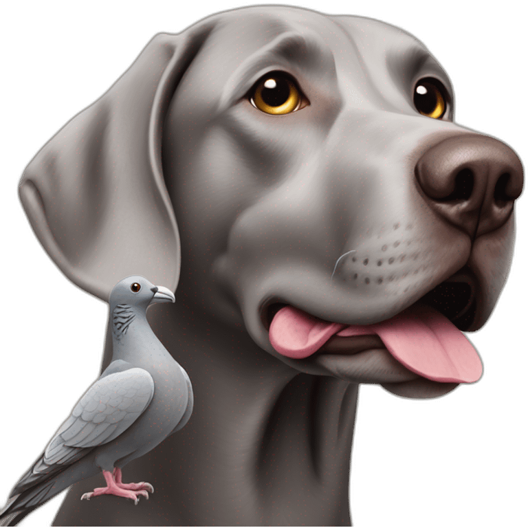 weimaraner dog and a pigeon in its mouth emoji