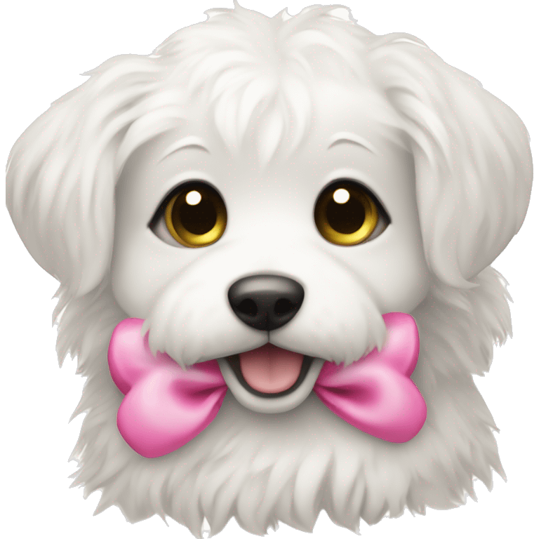 Adorable scraggly white puppy with a pink bow  emoji