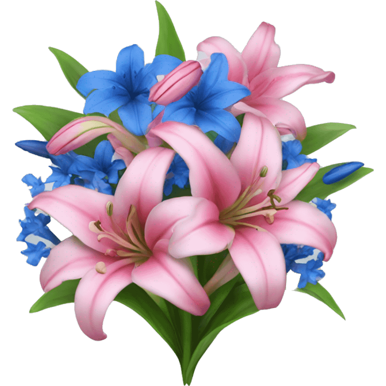 flowerbouqet with pink lilies and blue flowers emoji