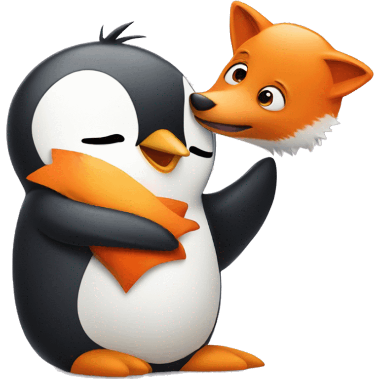 A penguin with a fox being happy together emoji