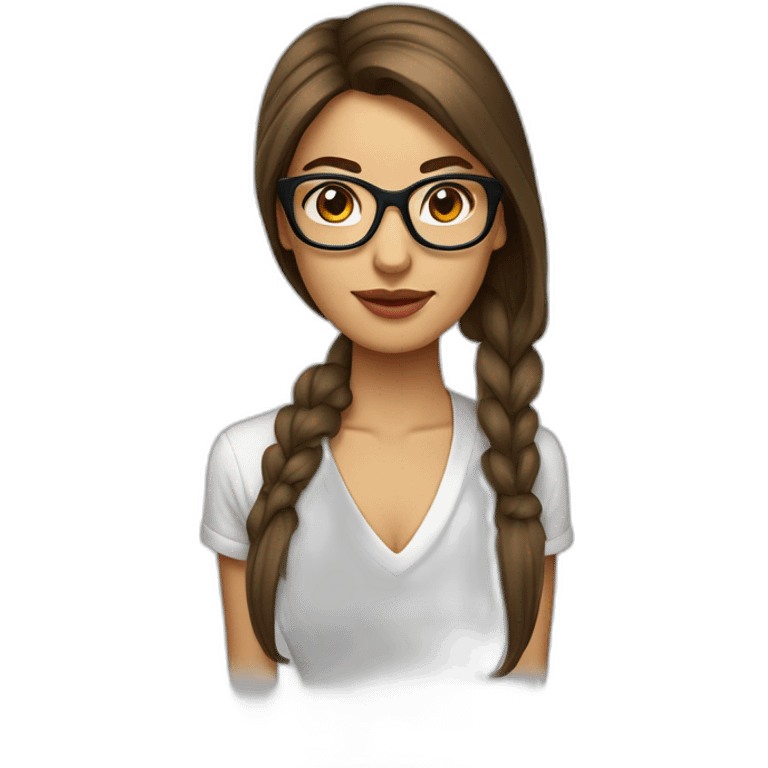 femme blanche brune avec un carré, des cheveux lisses et des lunettes emoji