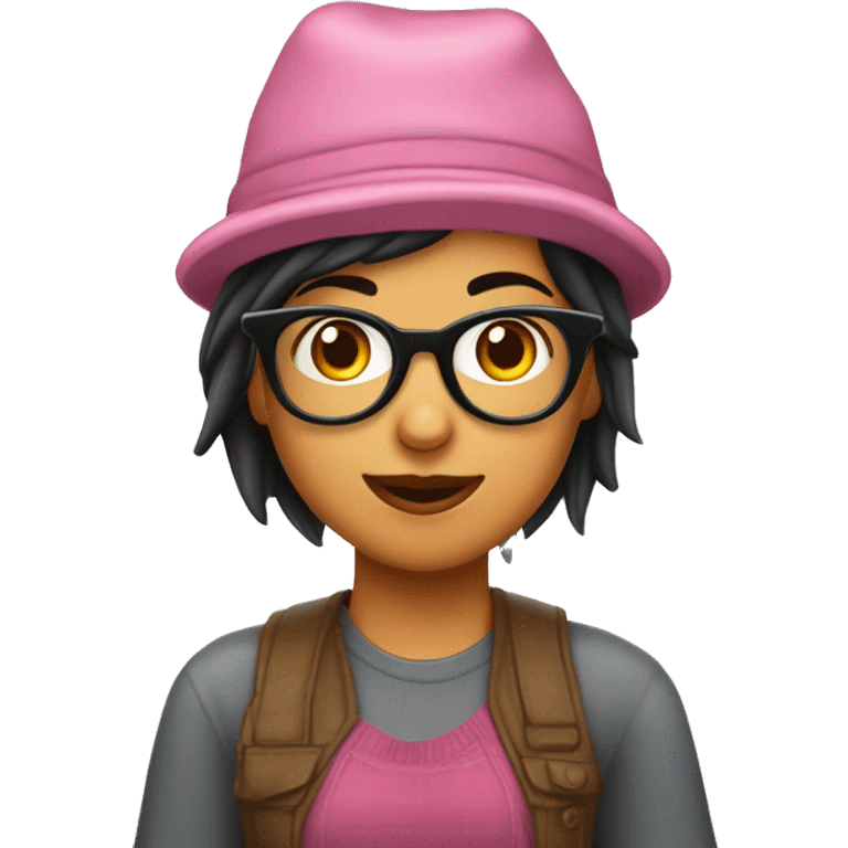 Chica morena con cabello risado con lentes con un gorro de cumpleaños  emoji